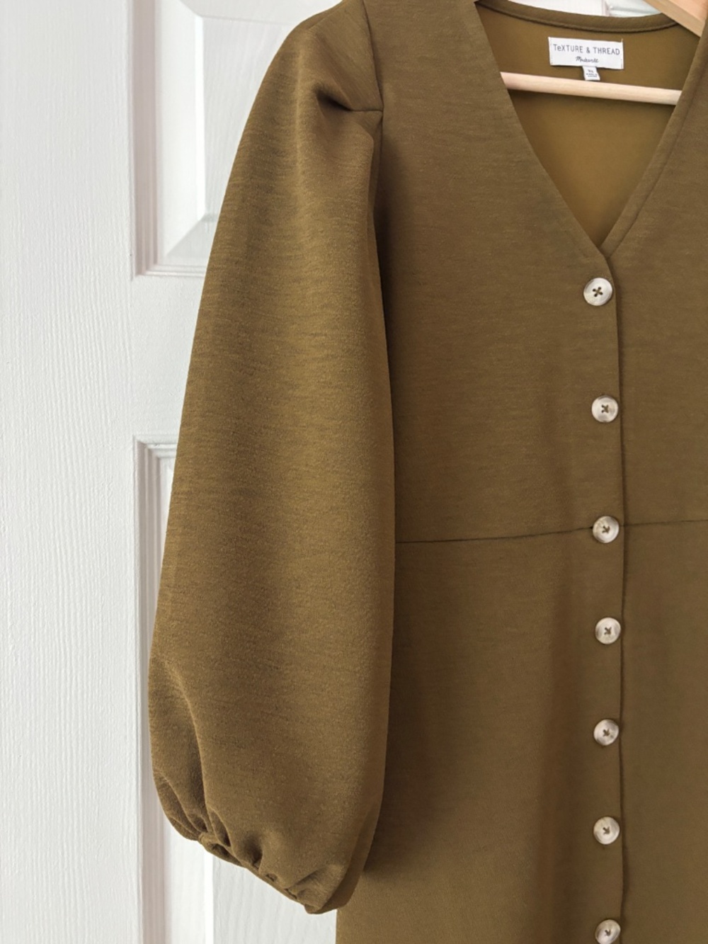 Madewell Texture & Threads Crepe Ballon Sleeve Dress - Olive Size XS - Picture 6 of 9